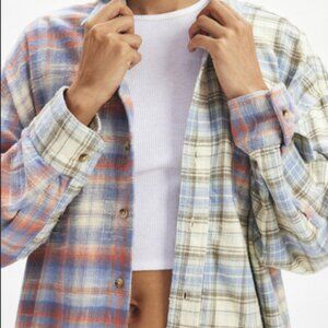 BDG Dani Oversized Flannel Shirt Light Blue Top Buttondown Jacket XS